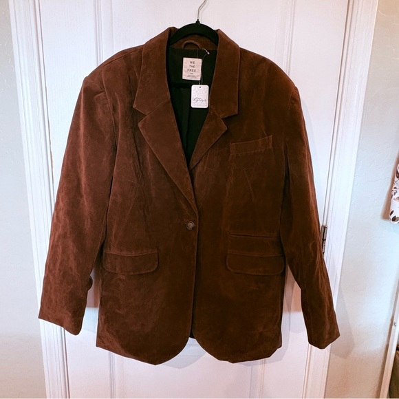 NWT We The Free Paper Cut Faux Blazer In Brown Bear Chocolate Brown - Picture 2 of 12